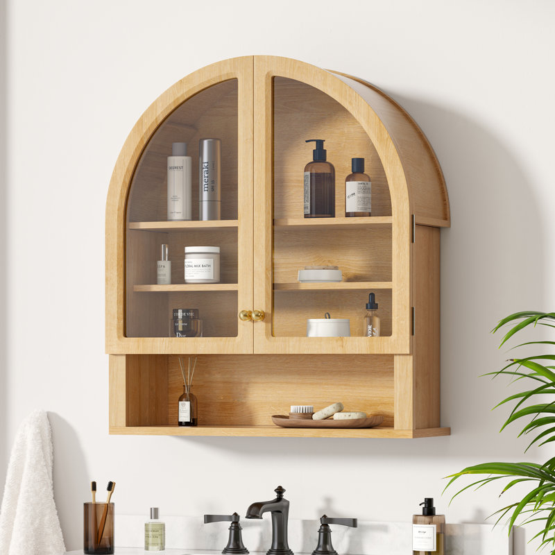 Bathroom Medicine Cabinets With Acrylic Door And Open Shelf, Oak