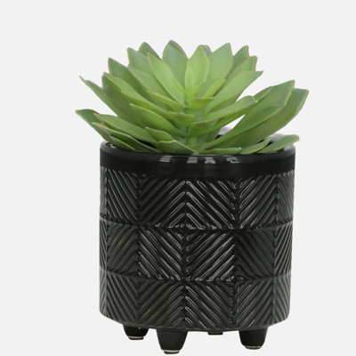 S/2 6/8" TEXTURED PLANTERS, SHINY BLACK