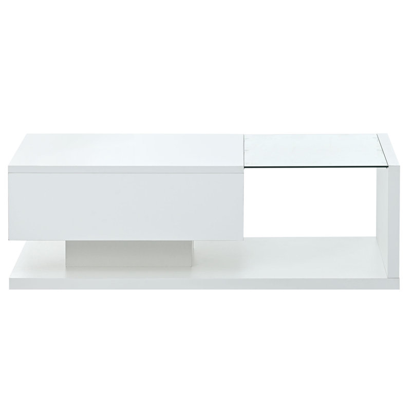Table basse moderne avec verre trempé, Blanc