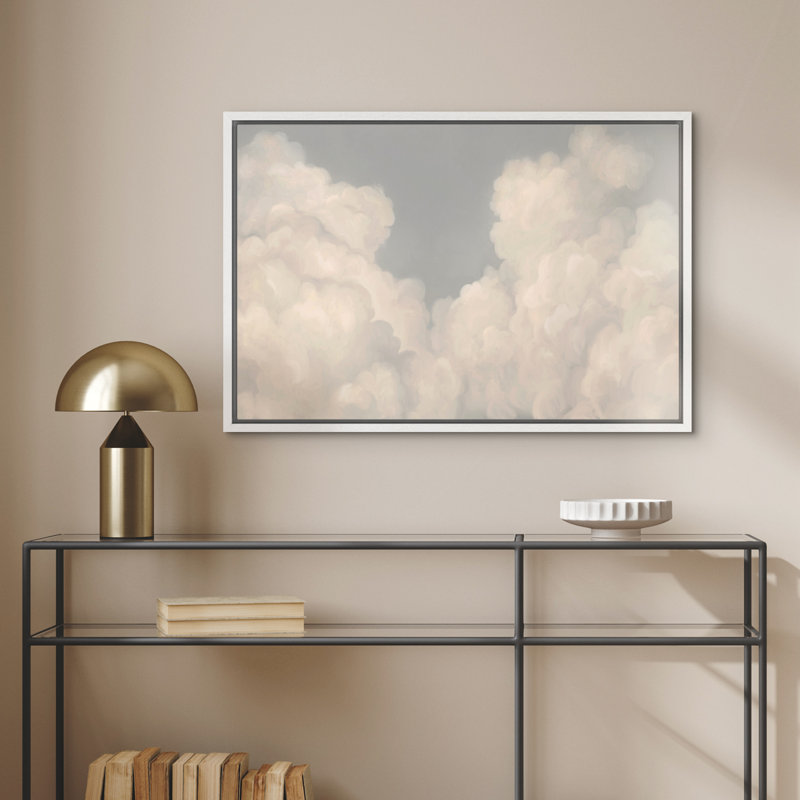 Framed Canvas Wall Art Print - Vintage Clouds Landscape Artwork Living Room Modern Minimalist Decor, 16" H x 24" W, White