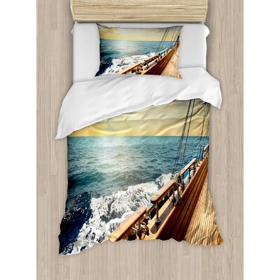 Sailboat in Mediterranean Waves at Sunset Sky Relax Yacht Wind Relax Scenery Duvet Cover Set -  Ambesonne, nev_19708_twin