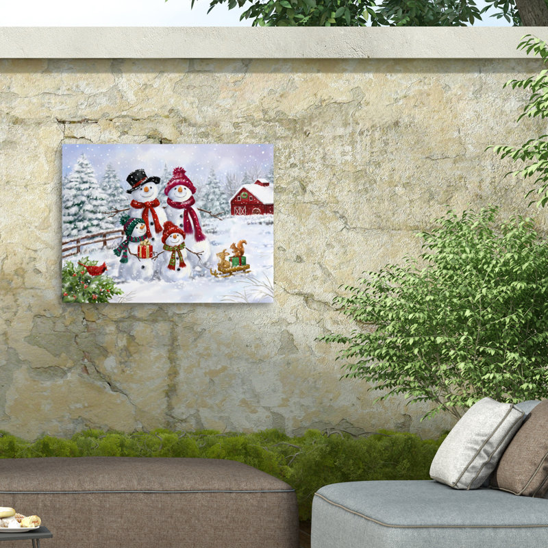 Toile d'extérieur Jean François Snowman Family, H 14 po x l 19 po