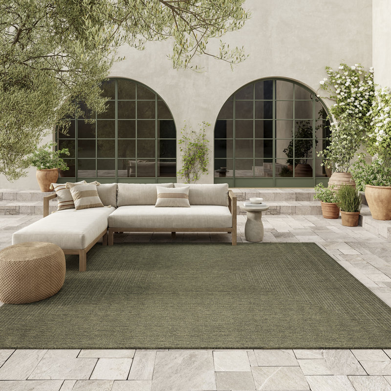Cascio Geometric Indoor/Outdoor Area Rug, Rectangle 8' x 10', Olive