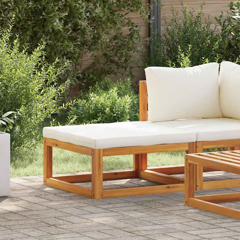Repose-pieds avec coussin en bois d'acacia massif, Crème