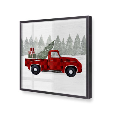 Impression de camionnette 12 po arbre rouge de Noël dans un cadre blanc opaque