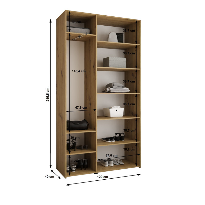 3 Door Manufactured Wood Wardrobe, 245.5 cm H x 120 cm W x 40 cm D