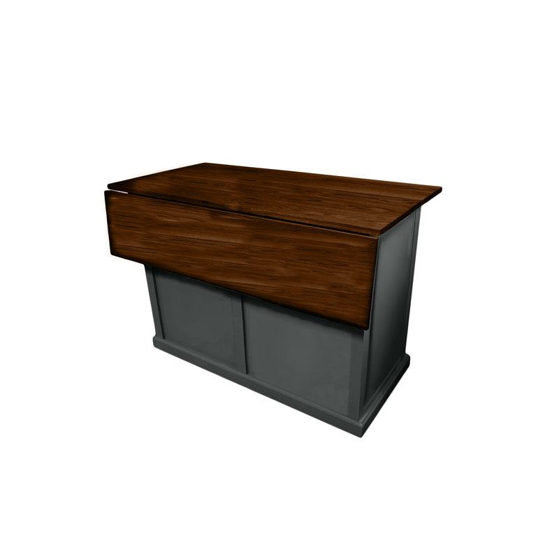 Modern 48" Solid Wood Kitchen Island with trash bin compartment and Drop Leaf, Gray