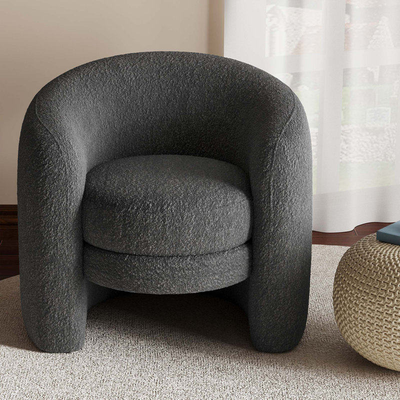 Fauteuil d'appoint rembourré à dossier courbé moderne, tissu bouclé douillet, siège moelleux confortable, aucun assemblage requis