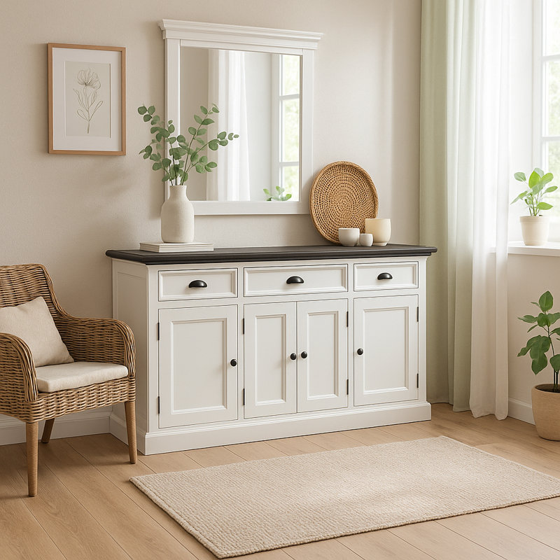 Avelar 57.09 " W Credenza, Classic White/Black