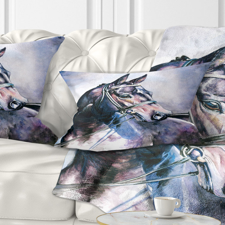Cheval noir avec bride - coussin imprimé animal