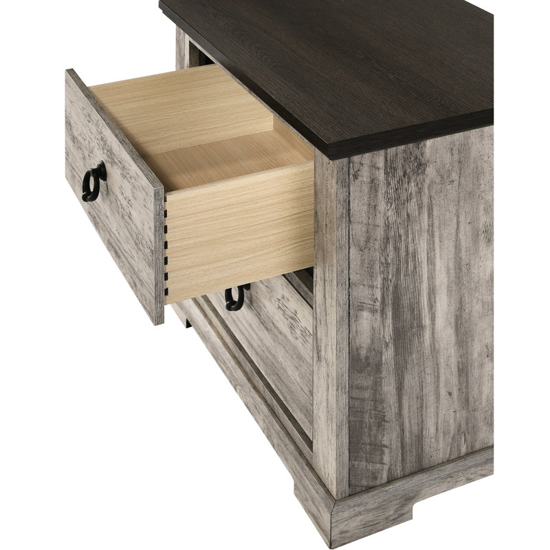 Table de chevet moderne pour chambre à coucher grise avec deux options de rangement pour tiroirs et poignées en métal