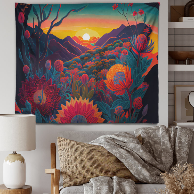 Colorful Flowers During Golden Hour II Polyester Tapestry, 50" H x 60" W