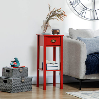 Side Table, Indoor Table, Nightstand With Drawer, Narrow End Table With Bottom Shelf