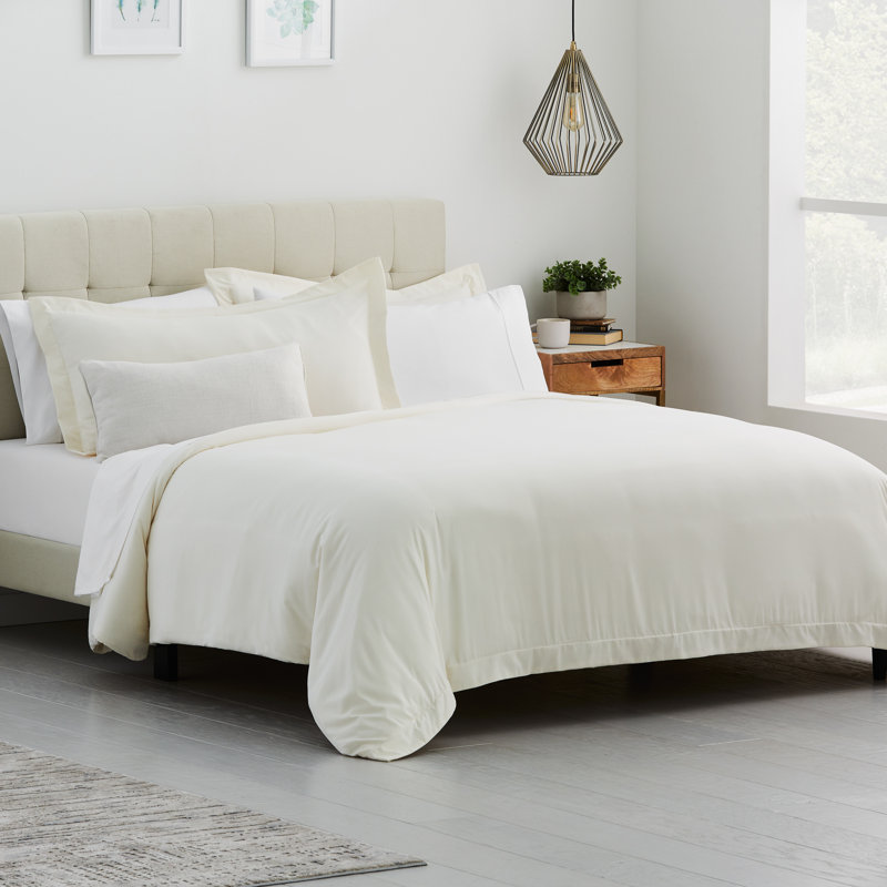 Ensemble de housse de couette en microfibre, Housse de couette simple + 1 taie décorative et 1, Ivoire
