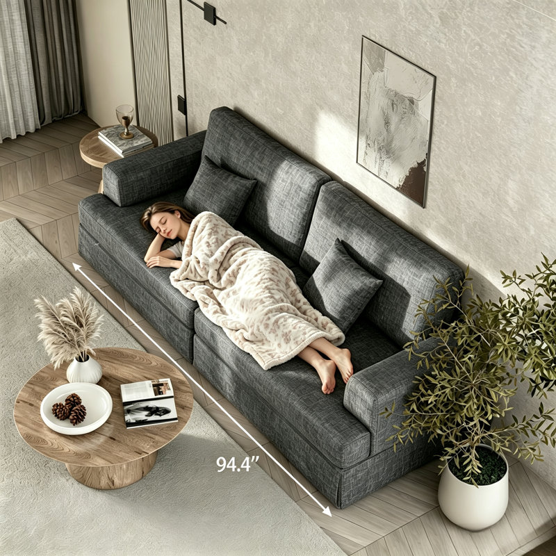 4 Seater Chenille Sofa & Chaise, DarkGrey