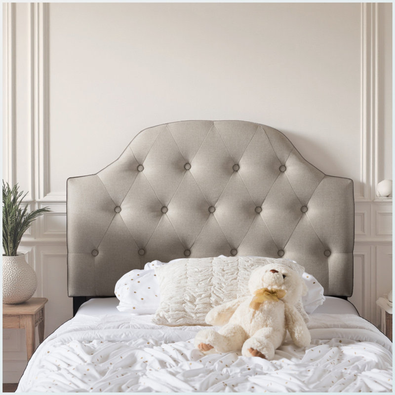 Nawrocki Twin Button-Tufted Light Beige Leather Upholstered Headboard, 23.38" H X 38.65" W X 2.25" D, Light Beige