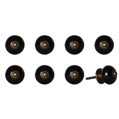 Ensemble de huit boutons de tiroir en céramique et métal brun et noir