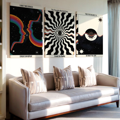 3 Pieces Abstract Cosmic Large Wall Art with Eye and Faces, Three Pieces Wall Art for Living Room, Bedroom, Office, and Home Decor, Ready to Hang