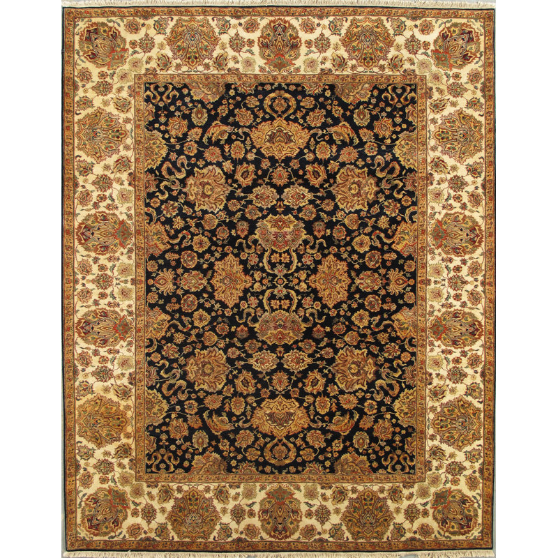 Tapis brun / beige / noir noué à la main Agra, Rectangle 9 pi x 12 pi