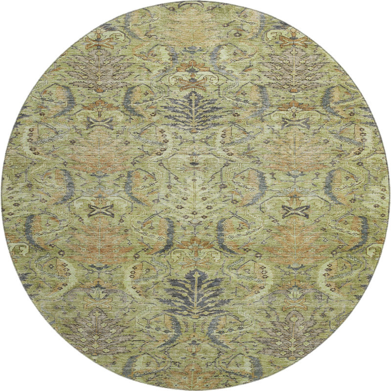 Premium Machine Washable Dahl AMF1082 Damask Rug, Round 8'