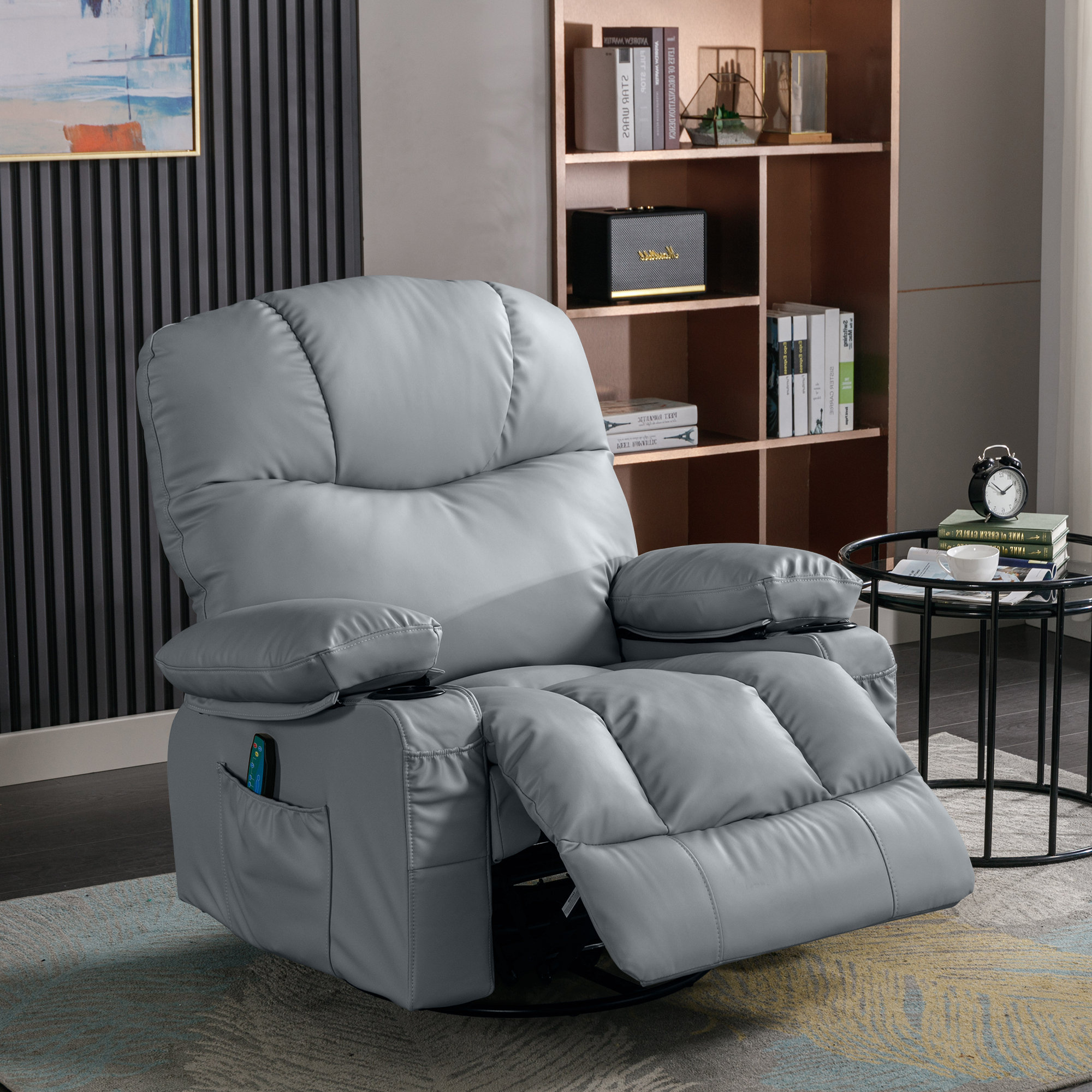 Ebern Designs Vegan Leather Manual Swivel Rocker Glider Recliner Chair with  Massage & Heat, Lumbar Pillow Included & Reviews