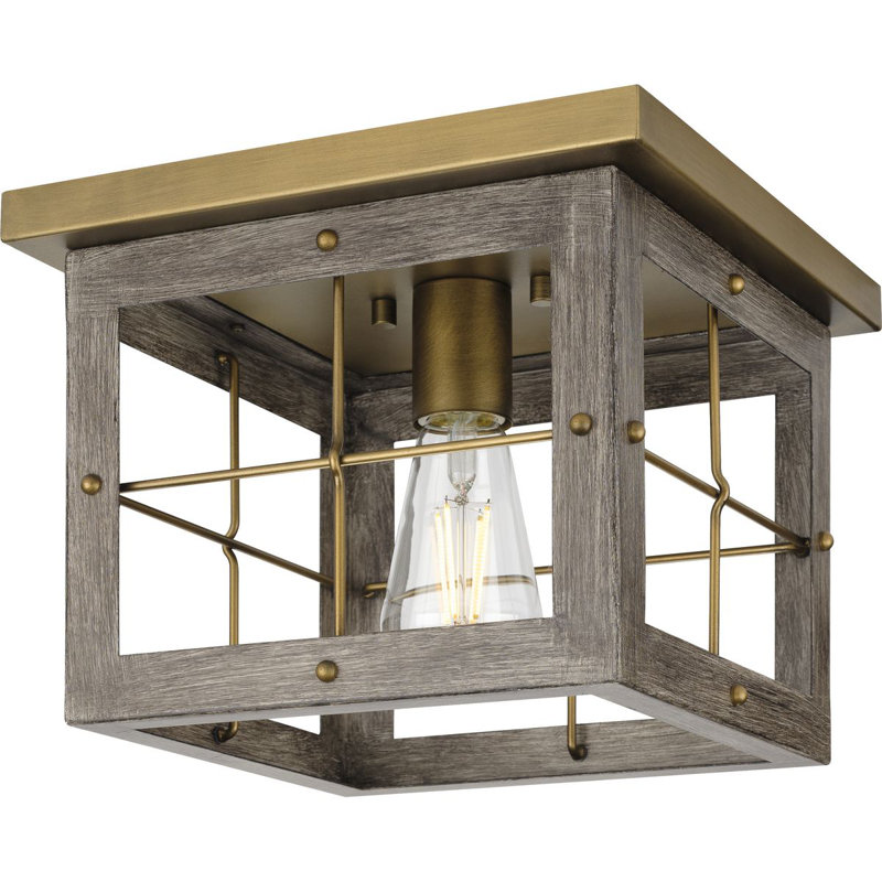Hedgerow Distressed Brass and Oak Flush Mount Light