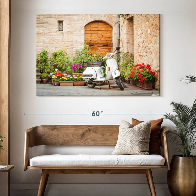 Mehar White Vespa Scooter, 34" H x 51" W