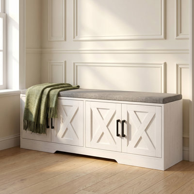Banc de rangement à chaussures à 2 niveaux, banc à chaussures avec coussin, blanc