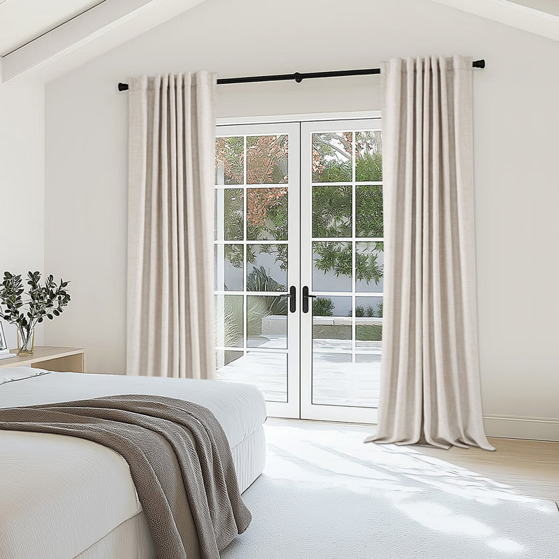 Cadnite 50" W Thermal 100% Blackout Linen Textured Curtain Panels, 50" W x 102" L, Cream