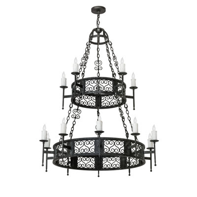 Lustre de roue de wagon de style bougie à 15 lumières Behrens