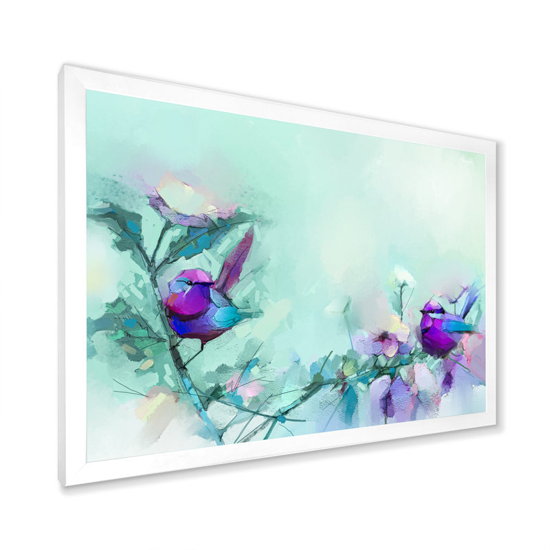 Paintbrush mauve et turquoise - Reproduction sur toile flottante, H 12 po x l 20 po x P 1 po, Cadre photo blanc