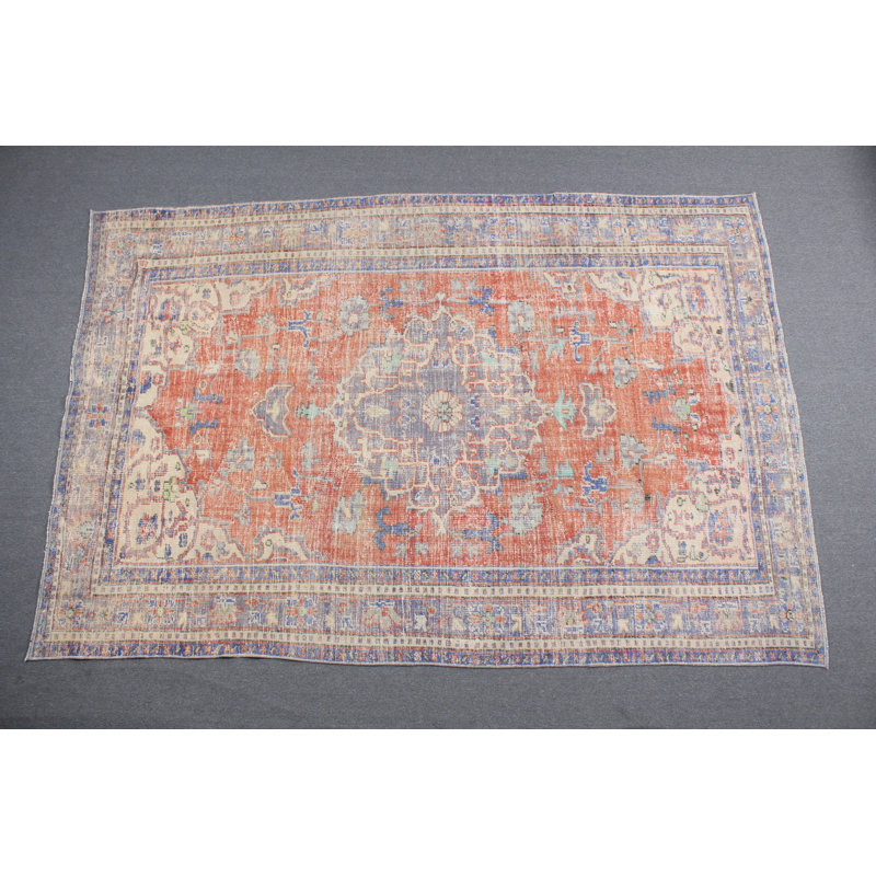 Tapis turc Oushak rétro rouge vif parfait pour les espaces de bureau ou de salon