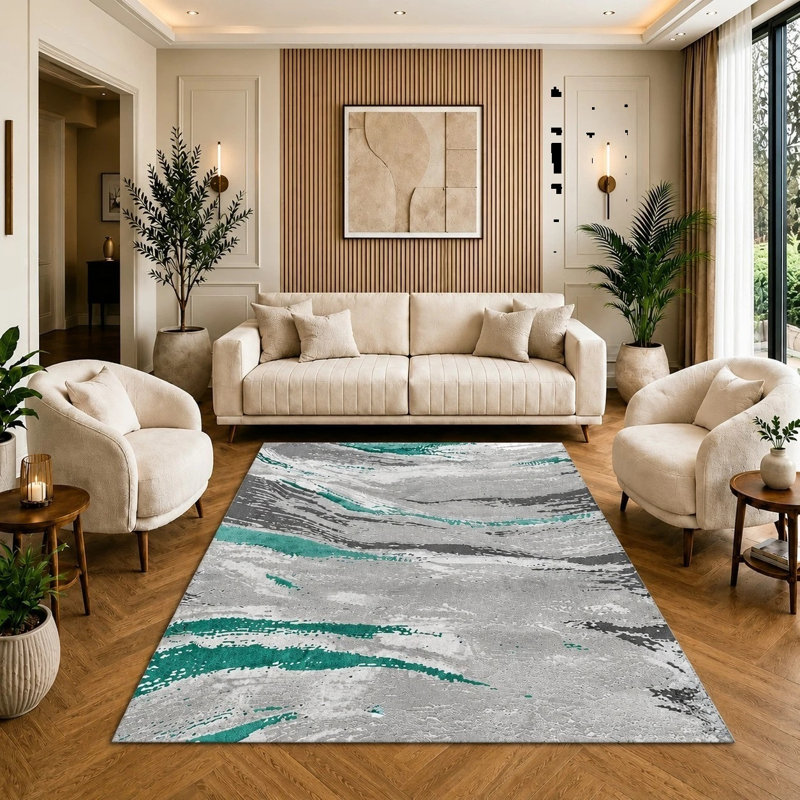 Abstract Flatweave Kilim Area Rug, Emerald, Rectangle 160 x 230 cm