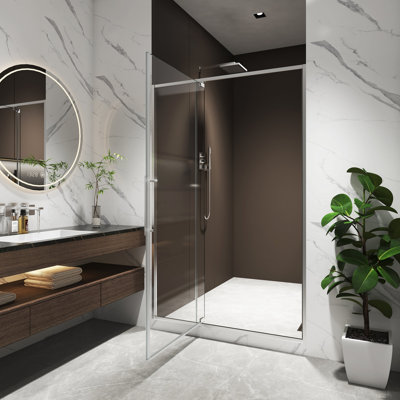 44-48"W X 74"H Pivot Shower Door, Open Outside, Stop At 105 Degrees, With 5/16" Tempered Glass Finish Brushed Nickel