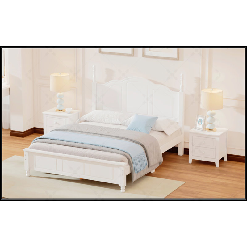 Structure de lit plateforme double en bois, Blanc