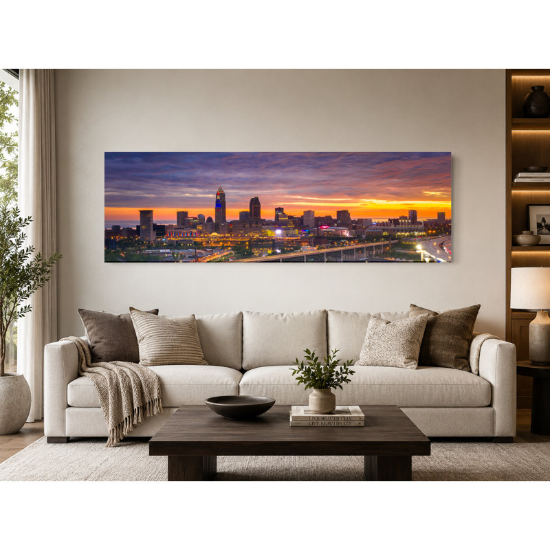 Cleveland Skyline Freight - Art mural sur toile panoramique, 60" W x 20" H
