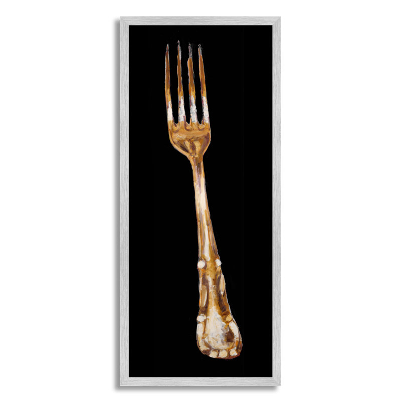 Fourchette de cuisine, argenterie, coutellerie, peinture, fond noir, H 30 po x l 13 po x P 1,5 po