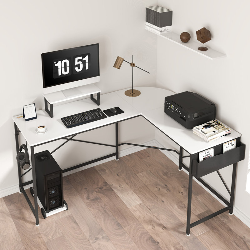 Lagail L-Shaped Metal Base Computer Desk, White