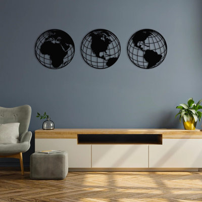 Mappemonde, ensemble de 3 décorations murales en métal