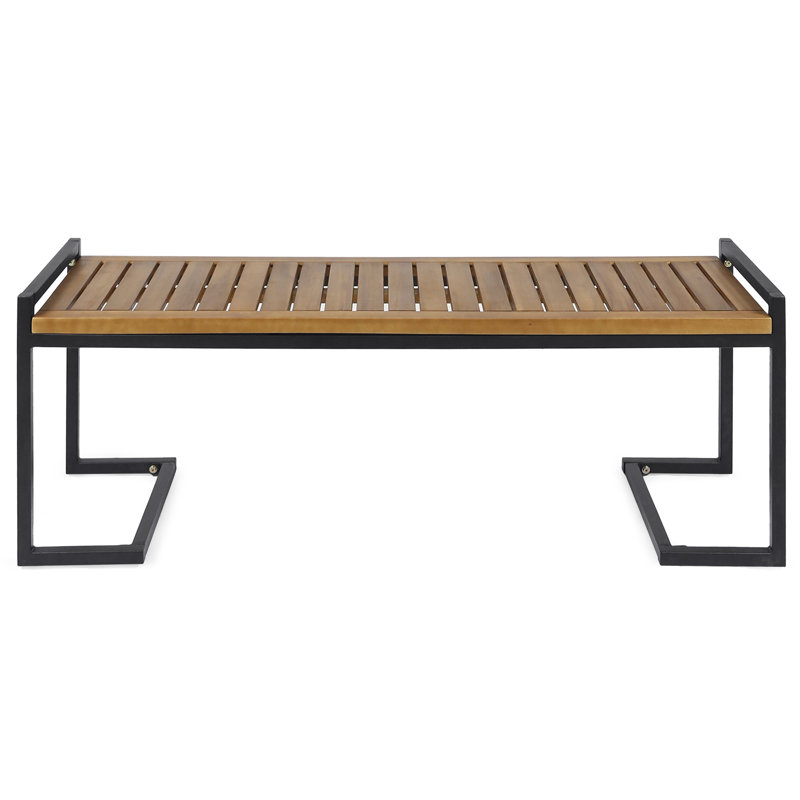 Banc en bois et en fer de 52,58 po de long avec un lustre noir lustré