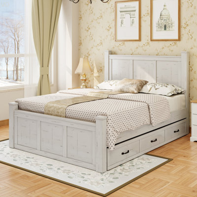 Farmhouse Style Wood Panel Bed Frame Four Square Poster Bed With Three Storage Drawers,King -  Gracie Oaks, CAC8990EA00F4E018EC85EB87C103F10