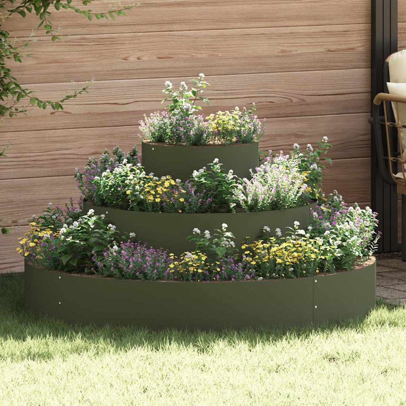 Garden Planter Anthracite 20 Cm Steel, 20cmH x 120cmW x 120cmD, Olive Green