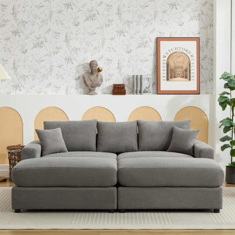 Modern Sectional Couch, Light Gray Corduroy