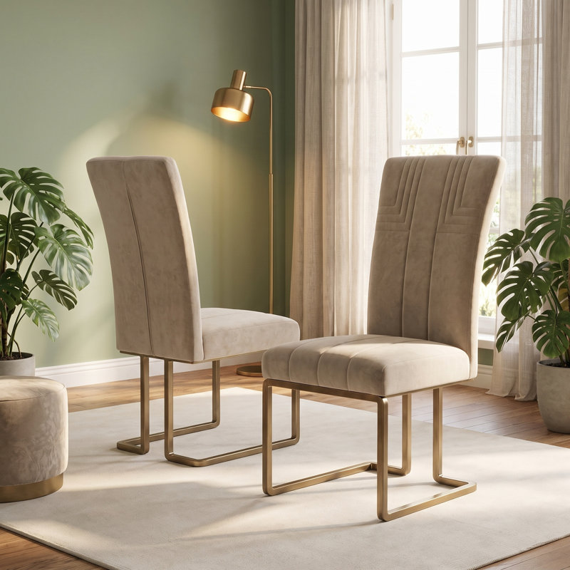 Ensemble de 10 chaises de salle à manger rembourrées en velours couleur avoine, Set of 10, Oatmeal