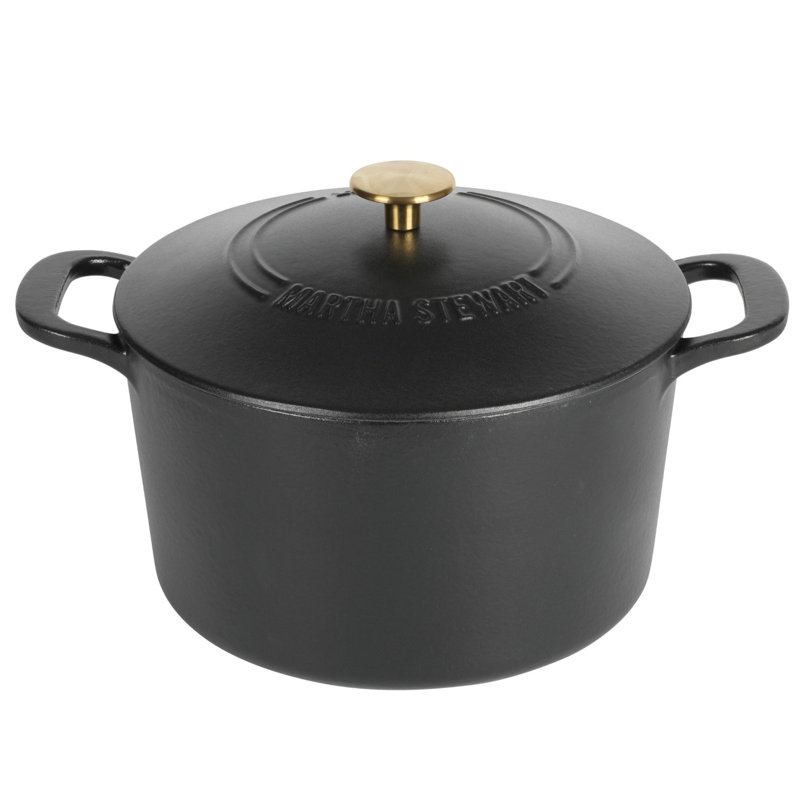 Martha Stewart Gatwick Faitout rond en fonte avec couvercle, Noir mat