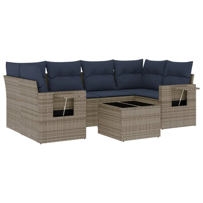 Ensemble de canapé de patio 7 pièces avec coussins en rotin de polyester, Gris, Marine