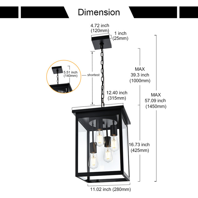 Lanterne suspendue d'extérieur 4 lumières Deshler
