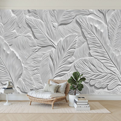 Peel and Stick Wallpaper 96" W x 69" H Modern Self Adhesive Wall Mural for Bedroom Embossed leafy white 3d seamless Beautiful floral relief Repeat