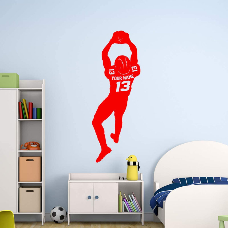 Décalcomanie murale de joueur de football Trinx avec nom personnalisé - CS48, Rouge, H 36 po x l 12 po