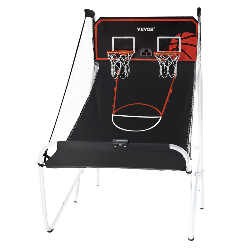 Foldable Black and White Indoor Basketball Arcade Game with Electronic Scoreboard